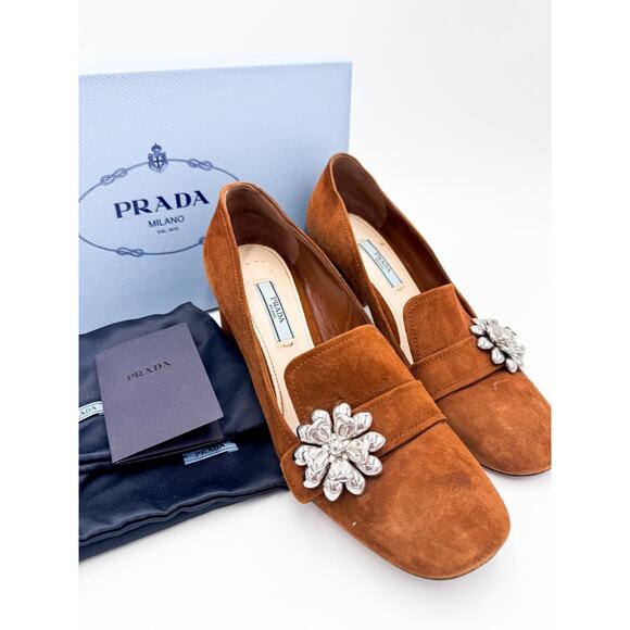 Prada Ornament-Embellished Suede Loafer Pump 37 w/ box and dustbag - Picture 2 of 11